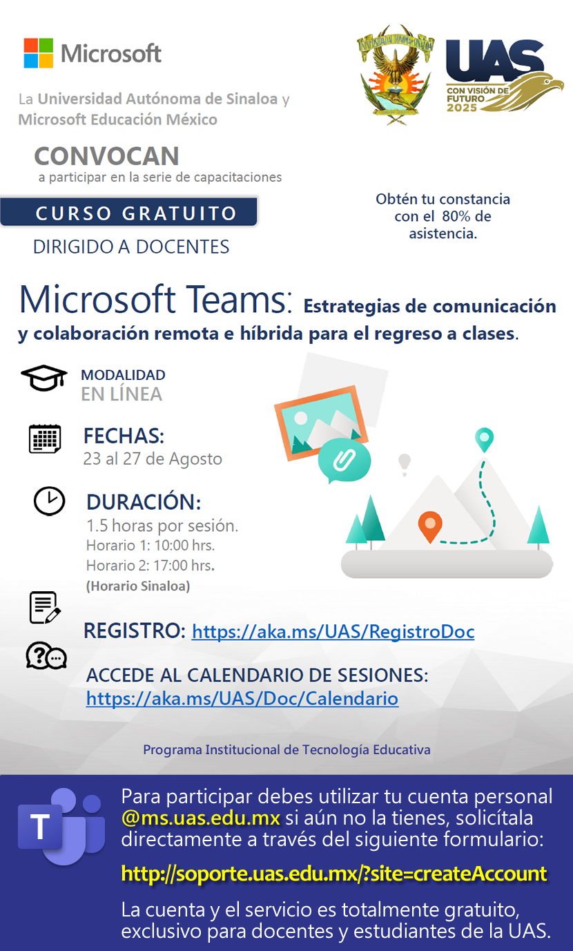 Curso Microsoft Teams: Estrategias de comunicación y colaboración remota e híbrida para el regreso a clases (Exclusivo Docentes UAS)