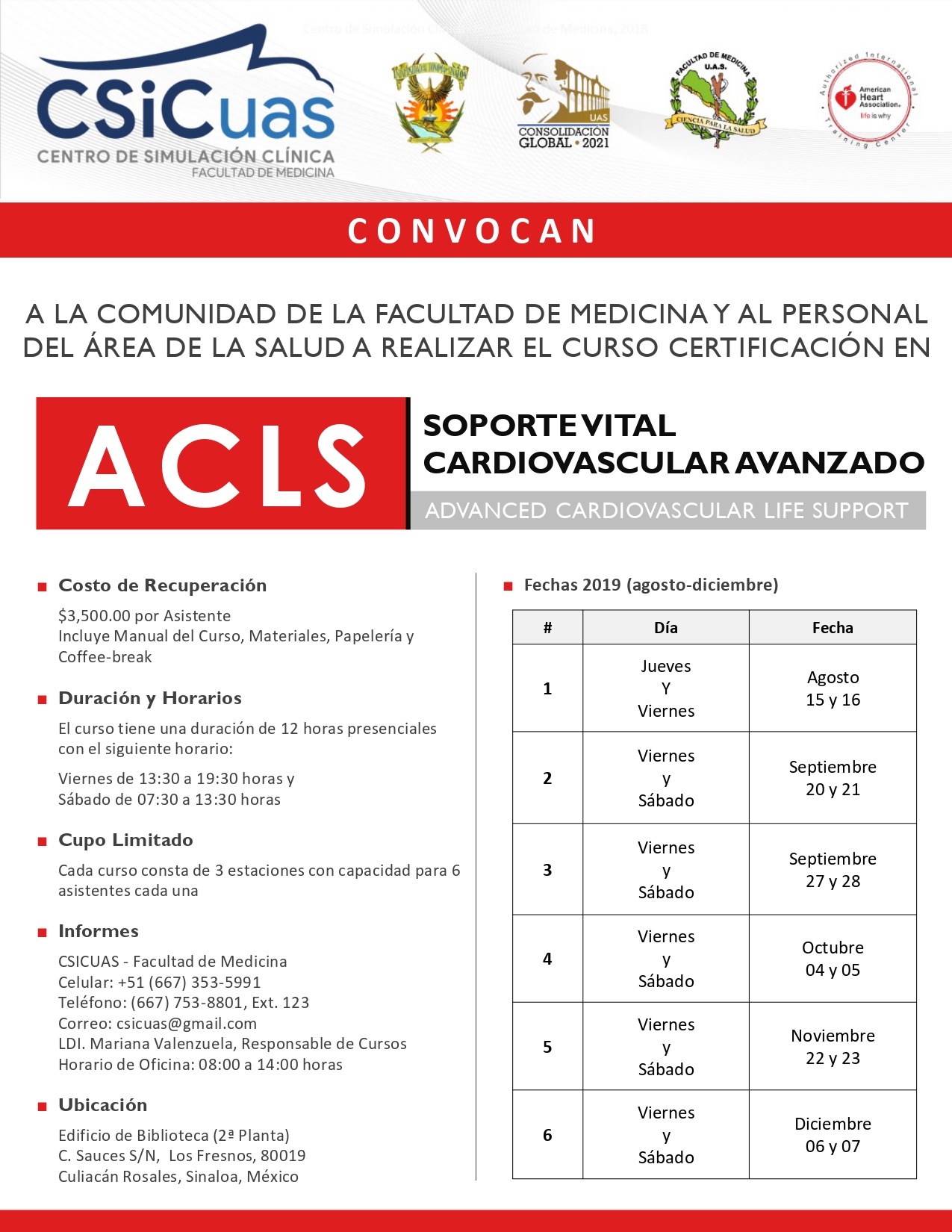 Curso Certificación en ACLS (Advanced Cardiovascular Life Support) Soporte Vital Cardiovascular Avanzado