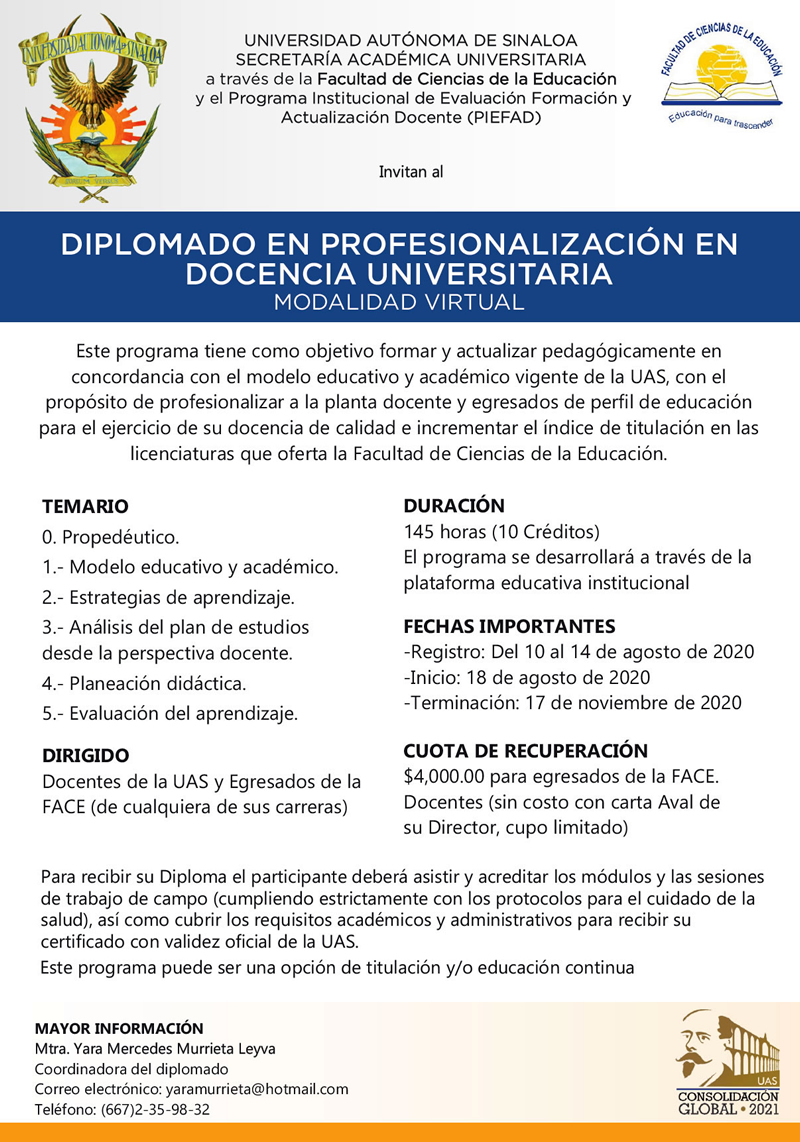 Diplomado en Profesionalización en Docencia Universitaria (modalidad virtual)