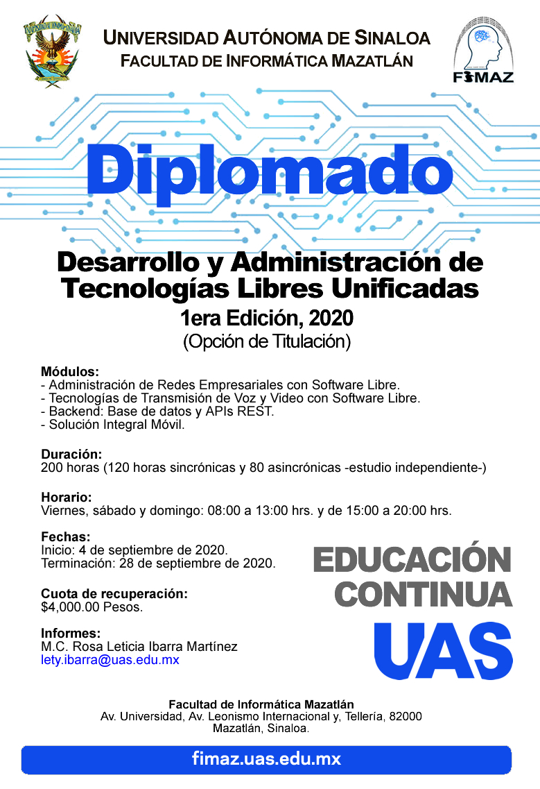 Diplomado en Desarrollo y Administración de Tecnologías Libres Unificadas (modalidad virtual)