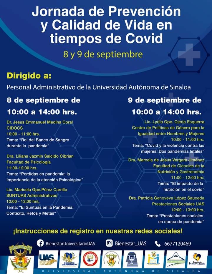 Jornada de prevención y calidad de vida en tiempos de Covid, 8 y 9 de septiembre de 2021