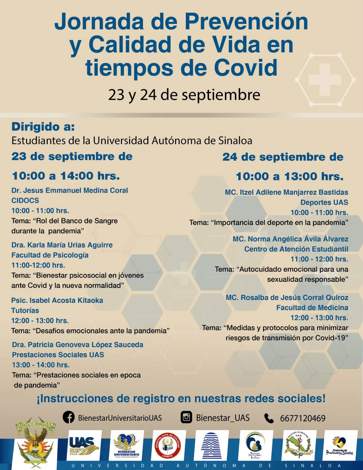 Jornada de prevención y calidad de vida en tiempos de Covid, 23 y 24 de septiembre de 2021