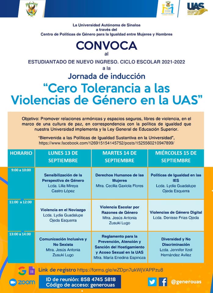 Jornada de Inducción "Cero Tolerancia a las Violencias de Género en la UAS"