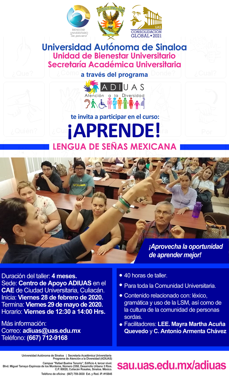 Curso ADIUAS Aprende Lengua de Señas Mexicana, Culiacán (2020 - I)