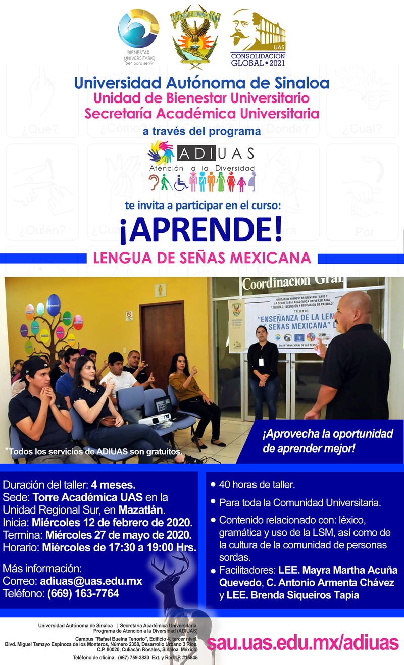 Curso ADIUAS Aprende Lengua de Señas Mexicana, Mazatlán (2020 - I)