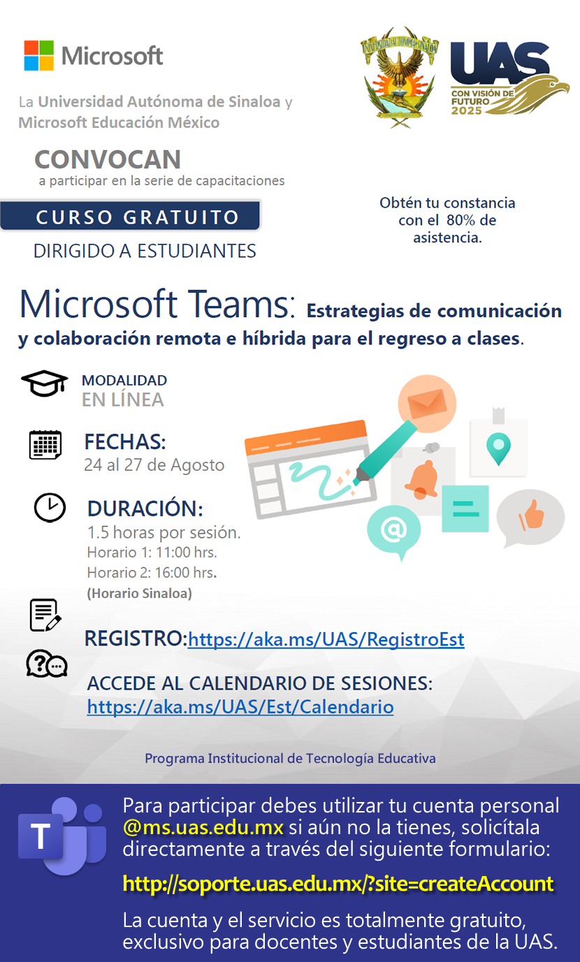 Curso Microsoft Teams: Estrategias de comunicación y colaboración remota e híbrida para el regreso a clases (Exclusivo Estudiantes UAS)