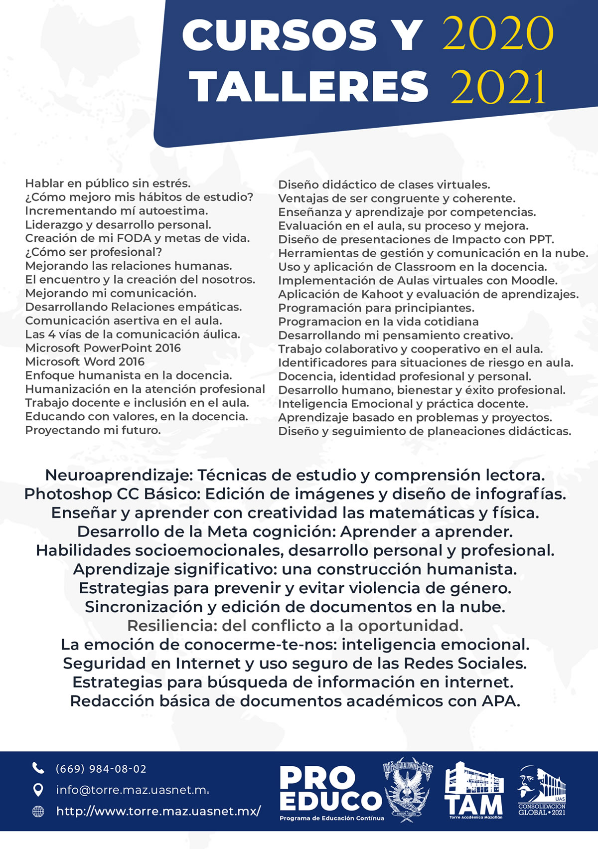 Programa de Educación Continua PROEDUCO de Torre Académica Mazatlán UAS 2020-2021