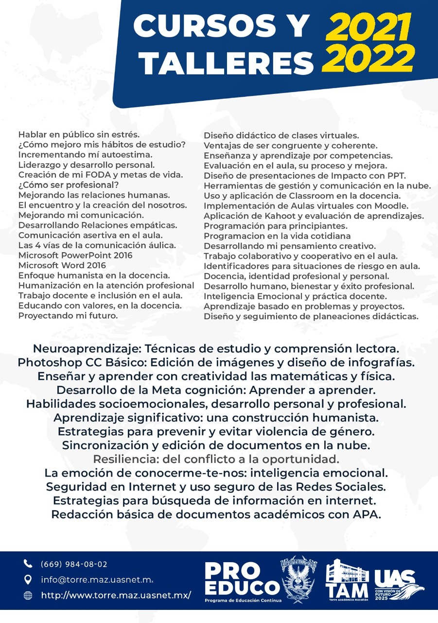 Programa de Educación Continua PROEDUCO de Torre Académica Mazatlán UAS 2020-2021