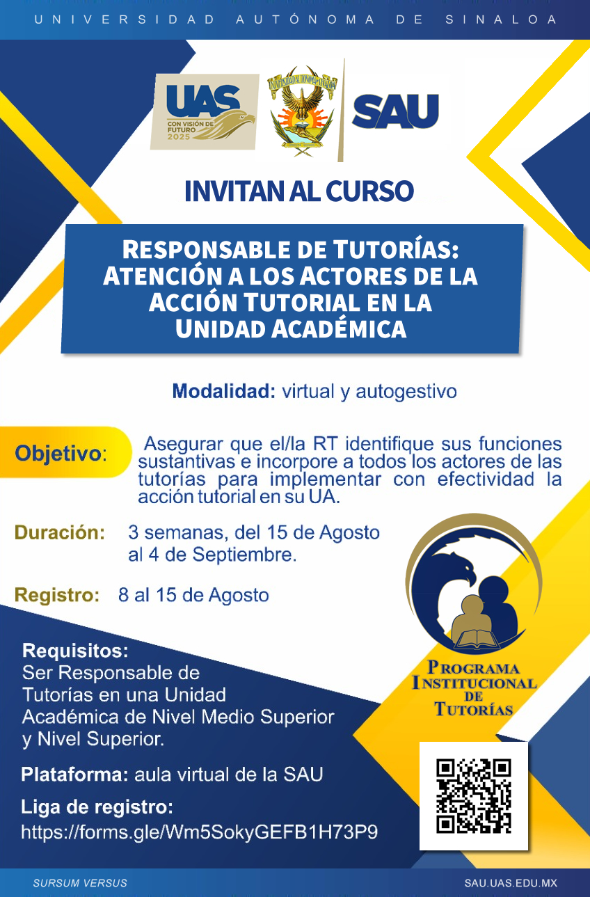 Curso Responsable de Tutorías: Atención a los Actores de la Acción Tutorial en la Unidad Académica (vitual y autogestivo) 2022-2023-1
