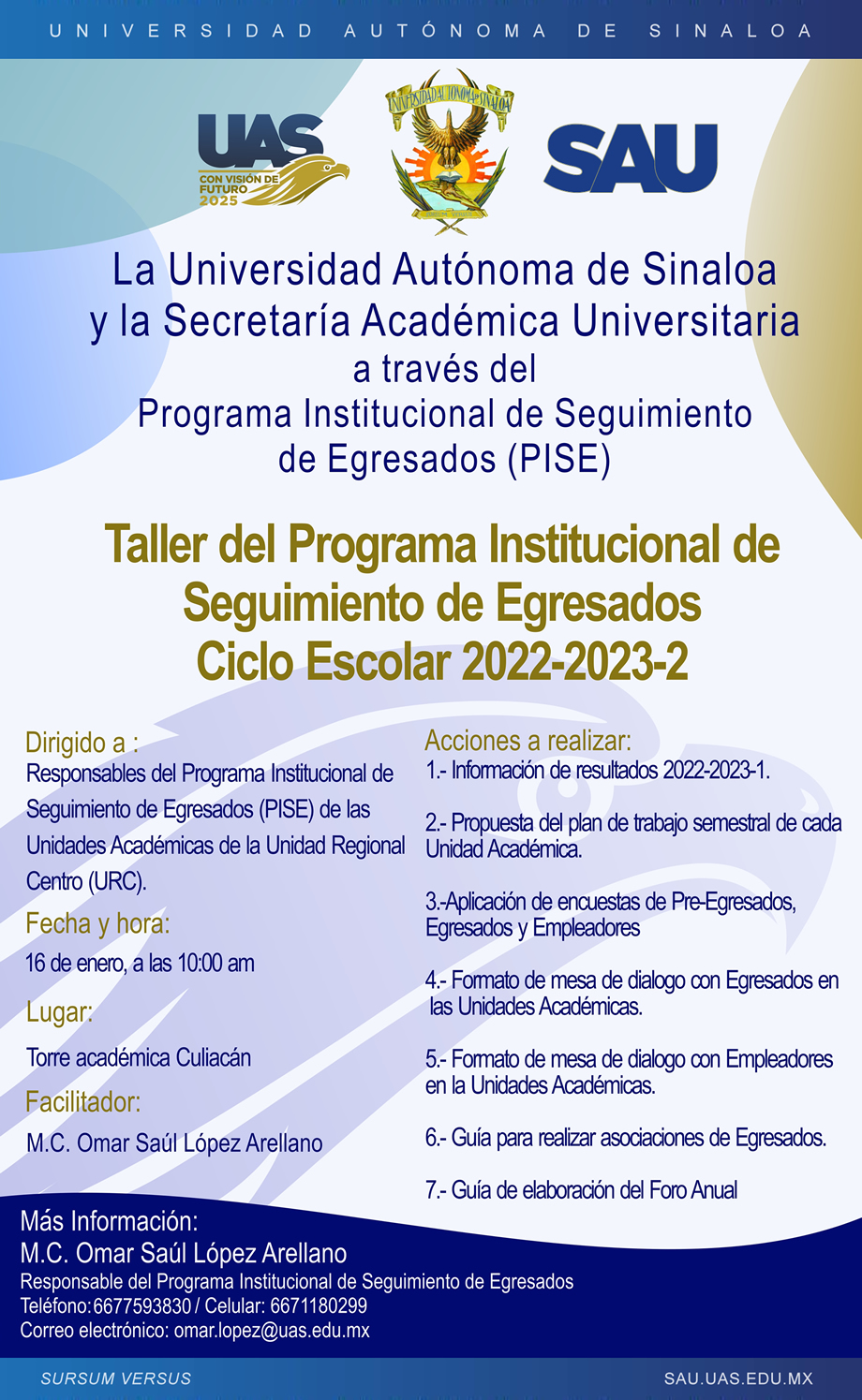 Taller del Programa Institucional de Seguimiento de Egresados, Unidad Regional Centro, Ciclo Escolar 2022-2023-2